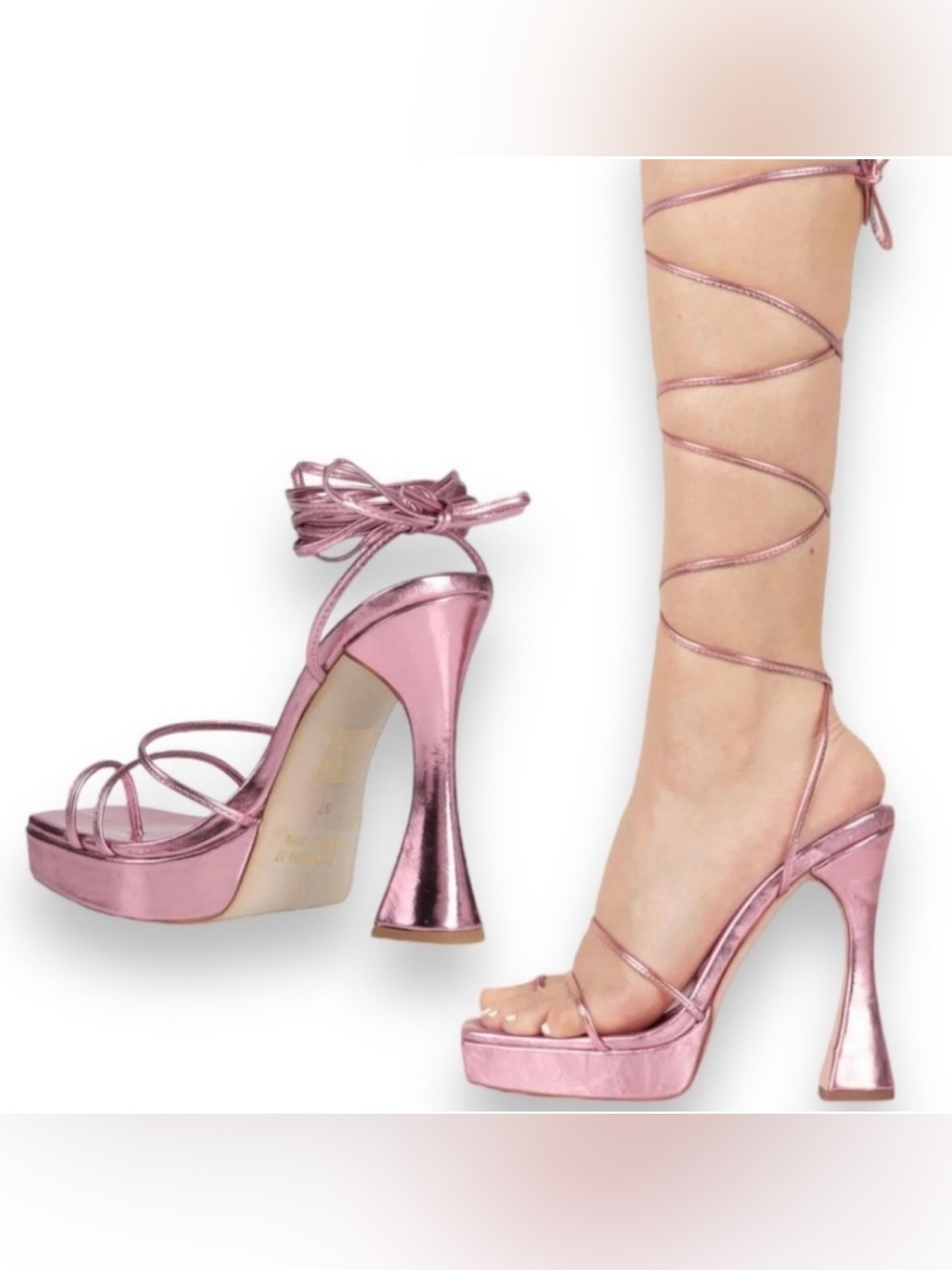 Jeffrey Campbell Metallic Pink Primadonna Lace Up Ankle Platform Heels Sz 11